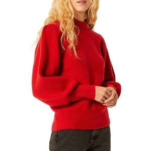FRENCH CONNECTION Mock-neck Balloon Sleeve Red Sweater